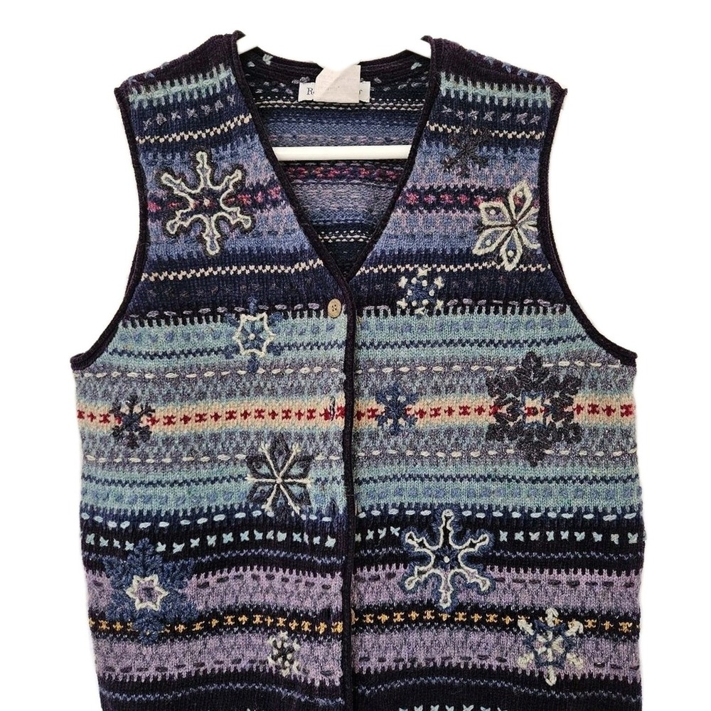 Robert Scott Sweater Vest Womens M Snowflake Fair Isle Wool Blend Cottagecore